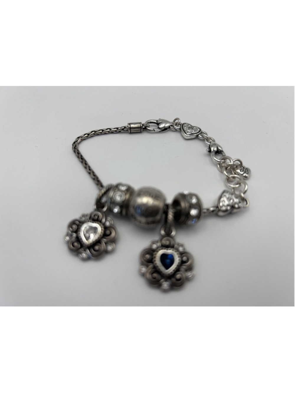 Brighton Bracelet Silver Tone Chain Heart Charm Blue Rhinestone Jewelry - Picture 6 of 7